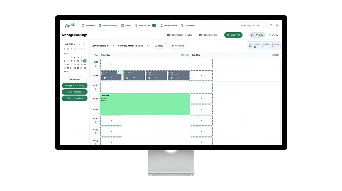 PlayGolf course management dashboard