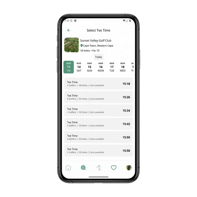 PlayGolf tee time selection screen